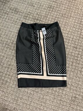 White House Black Market Black Polka Dot Pencil Skirt with Cream Trim